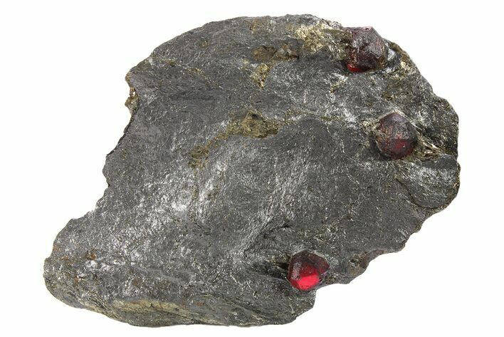 Plate of Three Red Embers Garnets in Graphite - Massachusetts #272727